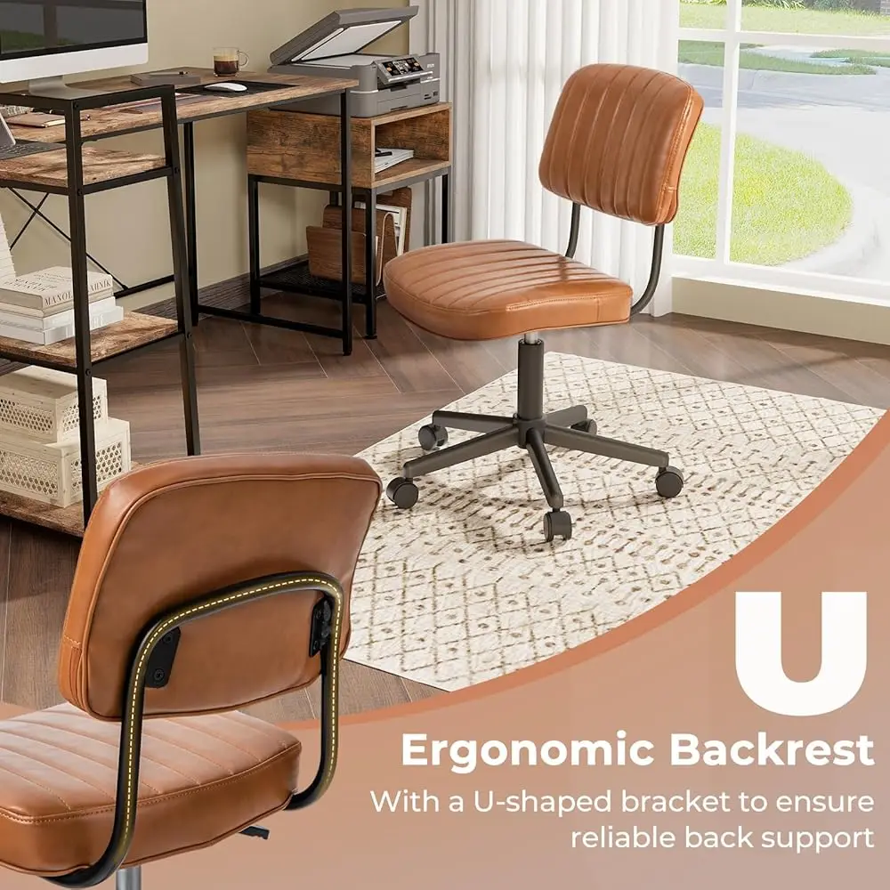 Leather Office Chair Orange, Arml Low-Ba Computer Desk Chair, Retro Swivel Rolling Task Chair Height Adjustable Pu Leisure