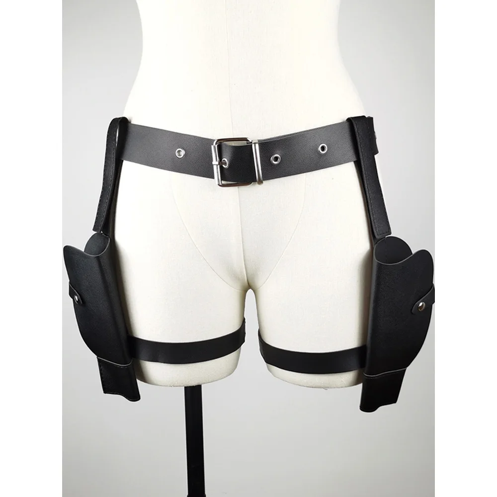 Beinholster-Gürtelset aus PU-Leder, Schwarz, Taktisches Pistolenholster, Tomb Raider Cosplay, Halloween-Kostüm, Outfit-Zubehör für Frauen
