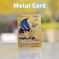 Metal Pokémon Letters Pokemon Card Venusaur Vmax Charizard Pikachu V Mewtwo Gold Iron Playing Cards Anime Games Gifts Kids Toys