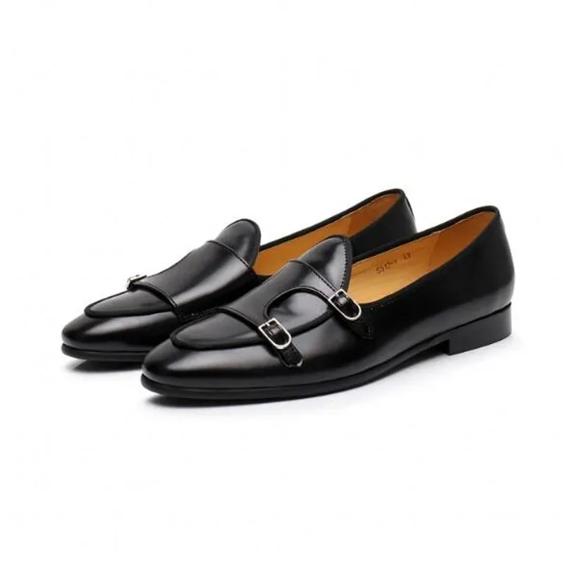 Fashion Men Monk Strap Loafers Flat bottom Groom Wedding Dress Shoes Genuine leather