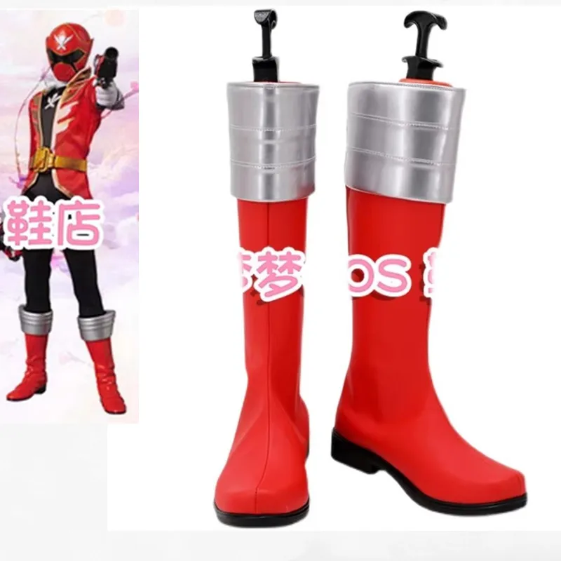 

Super Sentai kaizouku sentai gokaiger Gokai Red Cosplay Costume Shoes Carnival Party Halloween Boots Handmade Faux Leather Boots