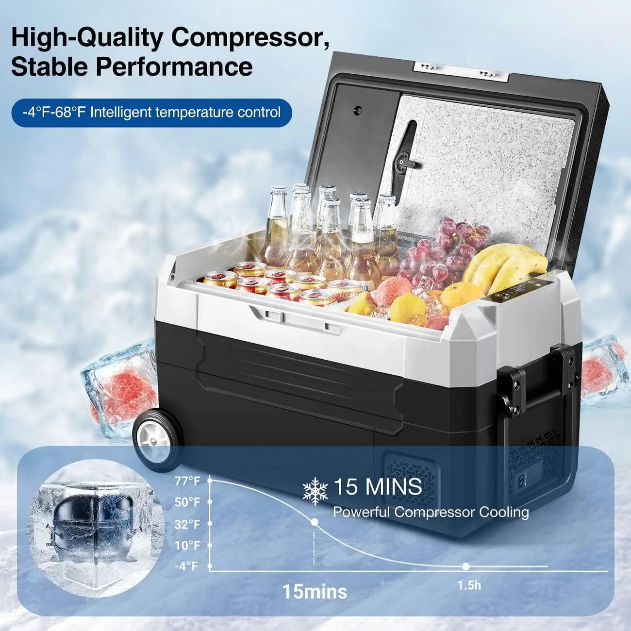 12 Volt Car Refrigerator - 48 Quart (45L) WIFI Portable Refrigerator Freezer with Single Zone Control（-4℉-68℉ - Electric Cooler