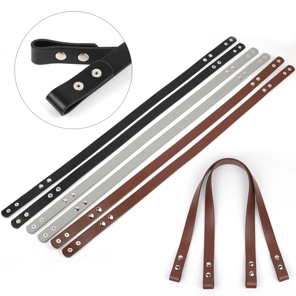 1 Pair 70cm Snap Button Handle Women Bag Shoulder Handbag Detachable PU Leather Handles Strap Belt Bag Accessories