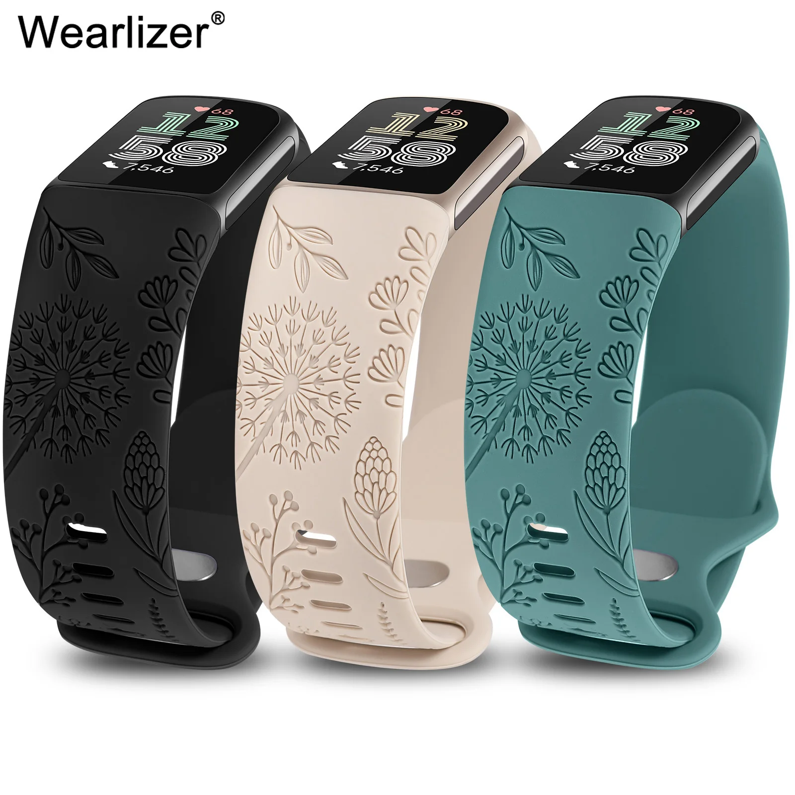 

3pcs Floral Engraved Band for Fitbit Charge 6 Wristband Replacement Sport Silicone Watch Strap For Fitbit Charge 5 Bracelet