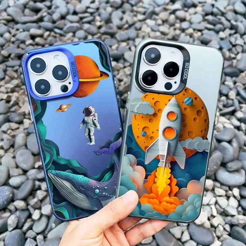 Funda de teléfono de astronauta láser de dibujos animados para iPhone 13 Mini, 12, 11, 15 Pro Max, 14 Pro Max Plus, cubierta trasera a prueba de golpes para iPhone 15 Plus