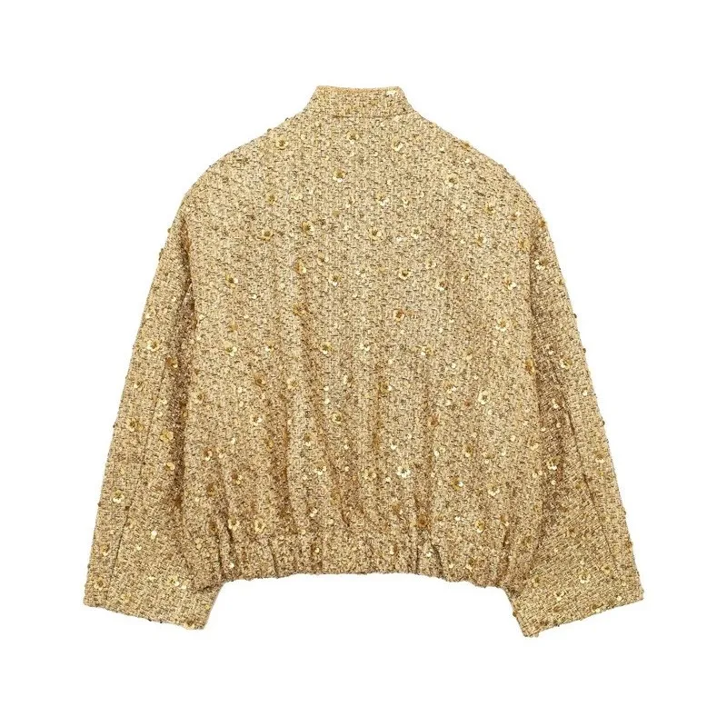 New Autumn Fashion European and American Cross-border Women's Clothing, Street Fashion, Individual Sequined Jacket Pocket Coat.