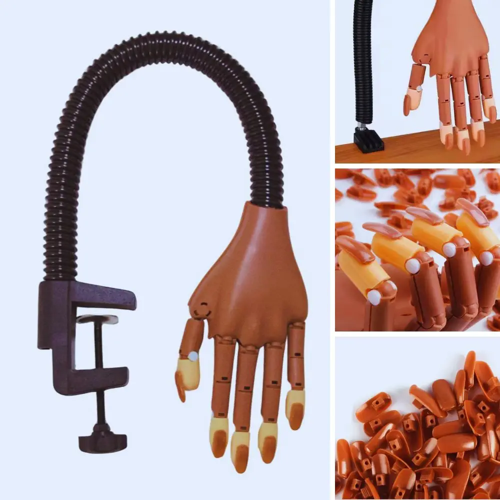 Nail Training Practice Hand Adjustable Flexible Mannequin Hand with 100pcs Fake Nails Tips for Acrylic Beginners & Professionals