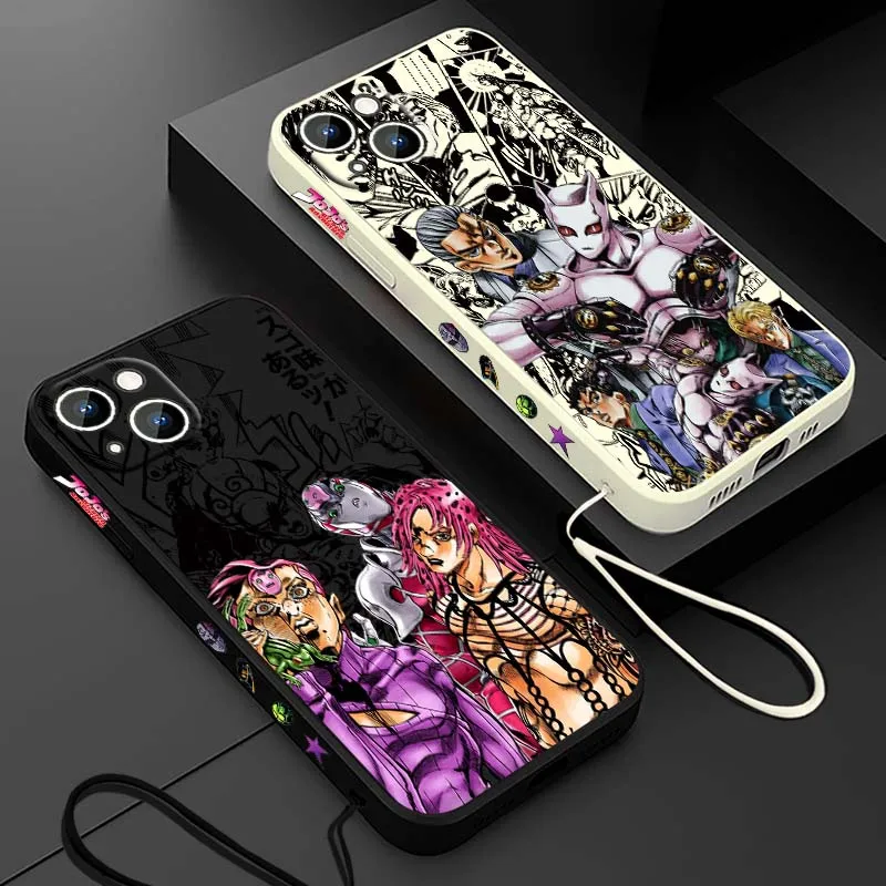 Capa de Celular Líquida com Cordão Esquerdo Anime JOJO Vilão Diavolo Dio para Apple iPhone 17 16 15 14 13 12 11 Pro Max Plus mini