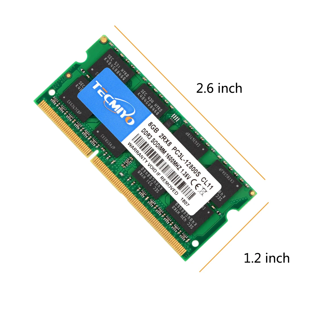 Tecmiyo Laptop RAM 16GB ( 2X 8GB ) DDR3L 1600MHz PC3L-12800S 1.35V 2RX8 CL11 SODIMM 204pin Low Voltage Notebook Memory -Green