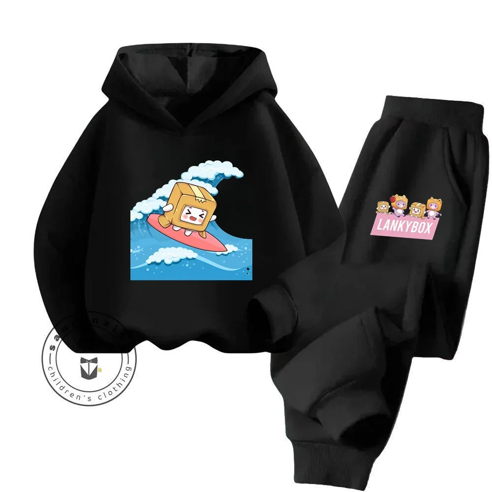 Lankybox Cartoon simple Cool abbigliamento pulito set di felpe con cappuccio a maniche lunghe adatto per bambini ragazzi ragazze primavera autunno Wear