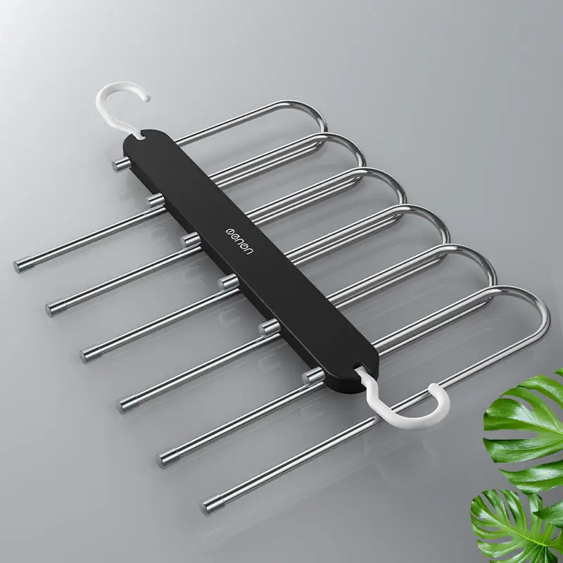 6 in 1 Magic Trouser Rack Hangers Stainless Steel Folding Pants Racks Tie Hanger Shelf Bedroom Closet Organizer Wardrobe Storage