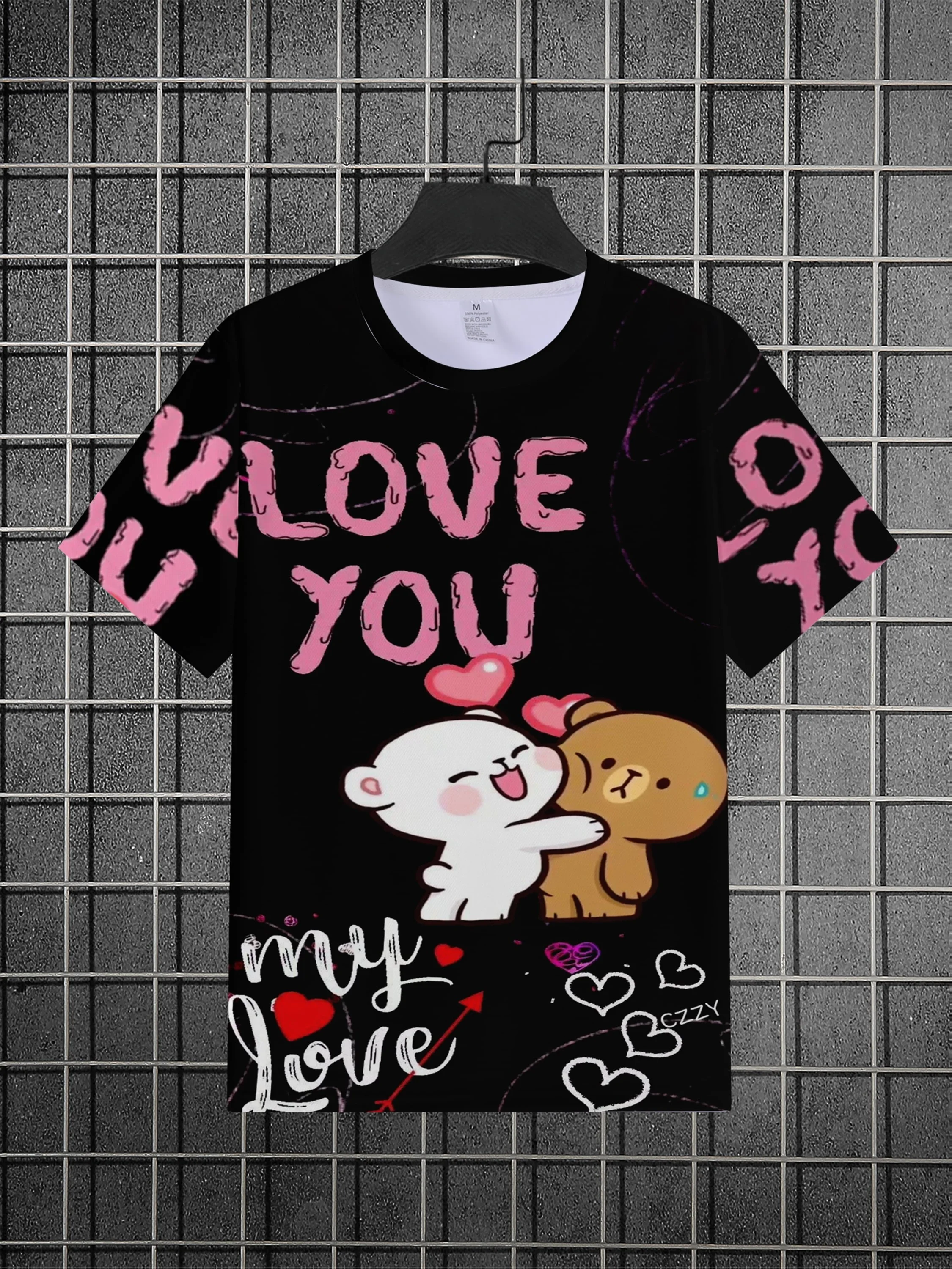 Men Black Background Cartoon Hugging Bear 