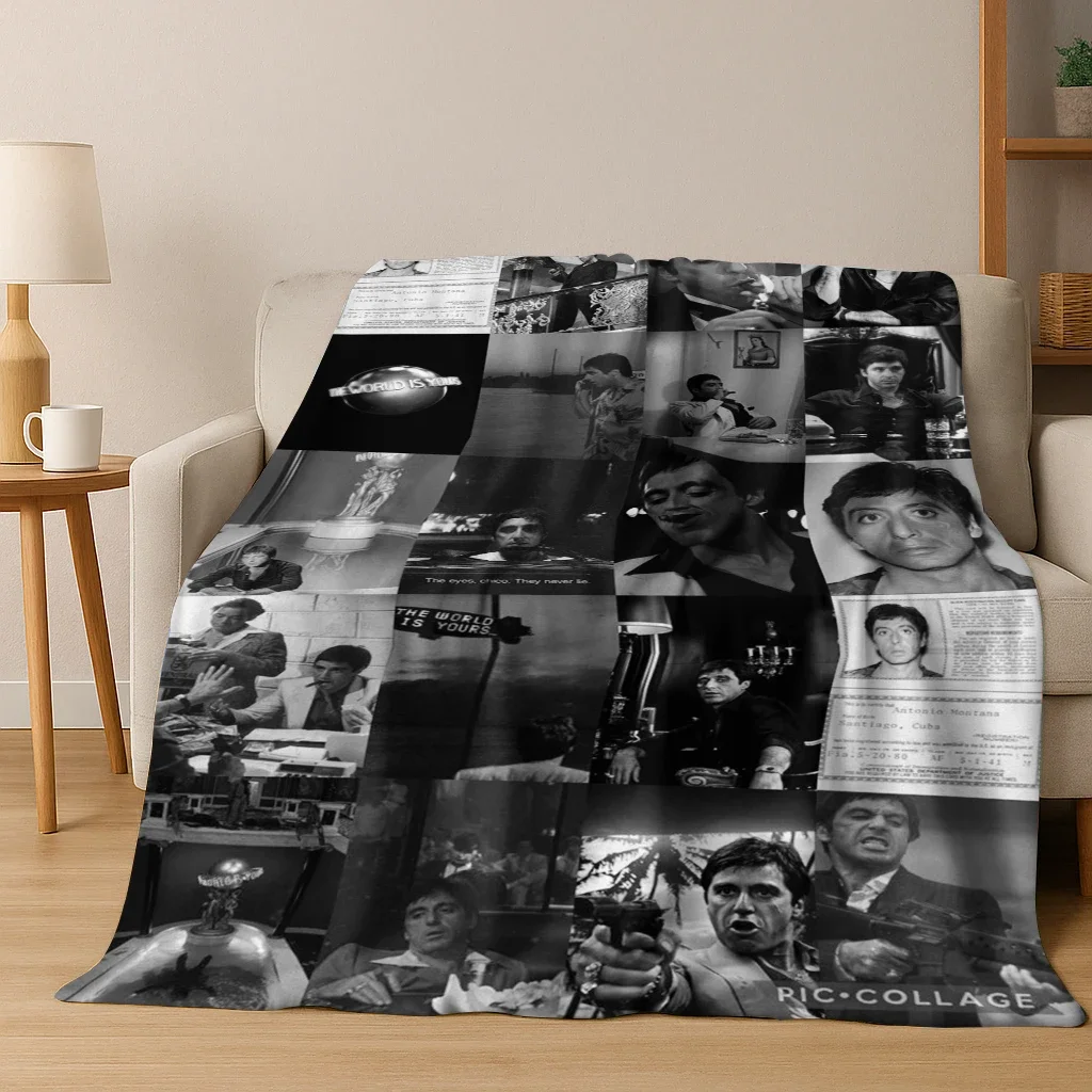 Custom Classic Scarface Tony Montana Movie Art Flannel Blanket,Cozy Soft Throw Blanket For Home Bedroom Bed Sofa Picnic Cover Gi