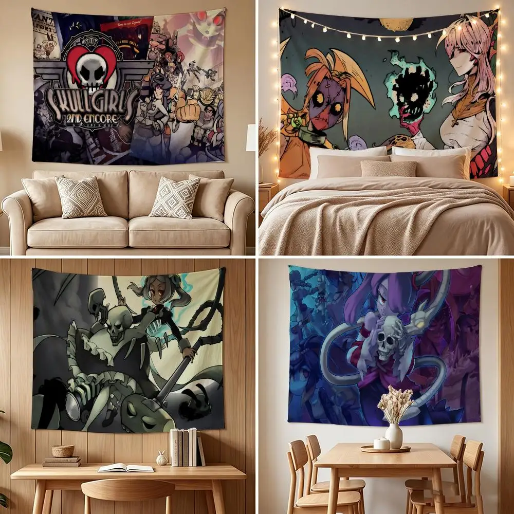 S-SkullGirls C-Chart Tapestry Custom Living Bedroom Party Dormitory Interior Wall Bohemian Decoration Attached Clip