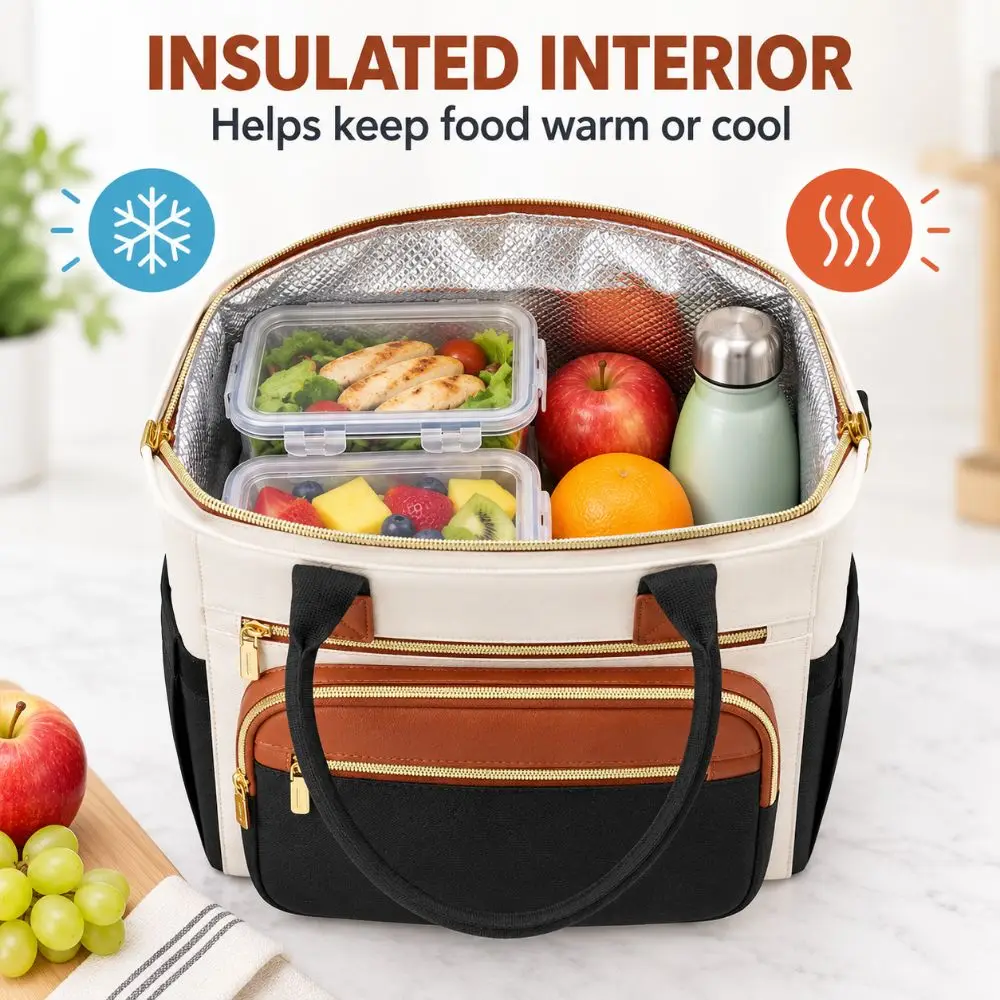 Thermal Insulation Insulated Lunch Bag Leakproof EPE Padding Food Carrier PEVA Liner Detachable Strap Insulated Lunch Tote