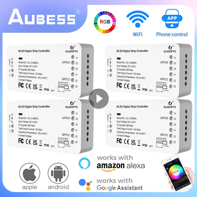 

WLED Strip Controller LED Lighs Over 100 Dynamic Lighting Modes Smart Home DIY WiFi APP Control 800 IC RGB RGBW No Need Hub