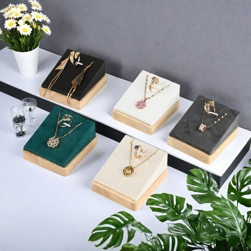 

ASINGYER Handmade Wooden Jewelry Display Tray Organizer Portable Stand with PU Leather Velvet Base for Necklace Storage