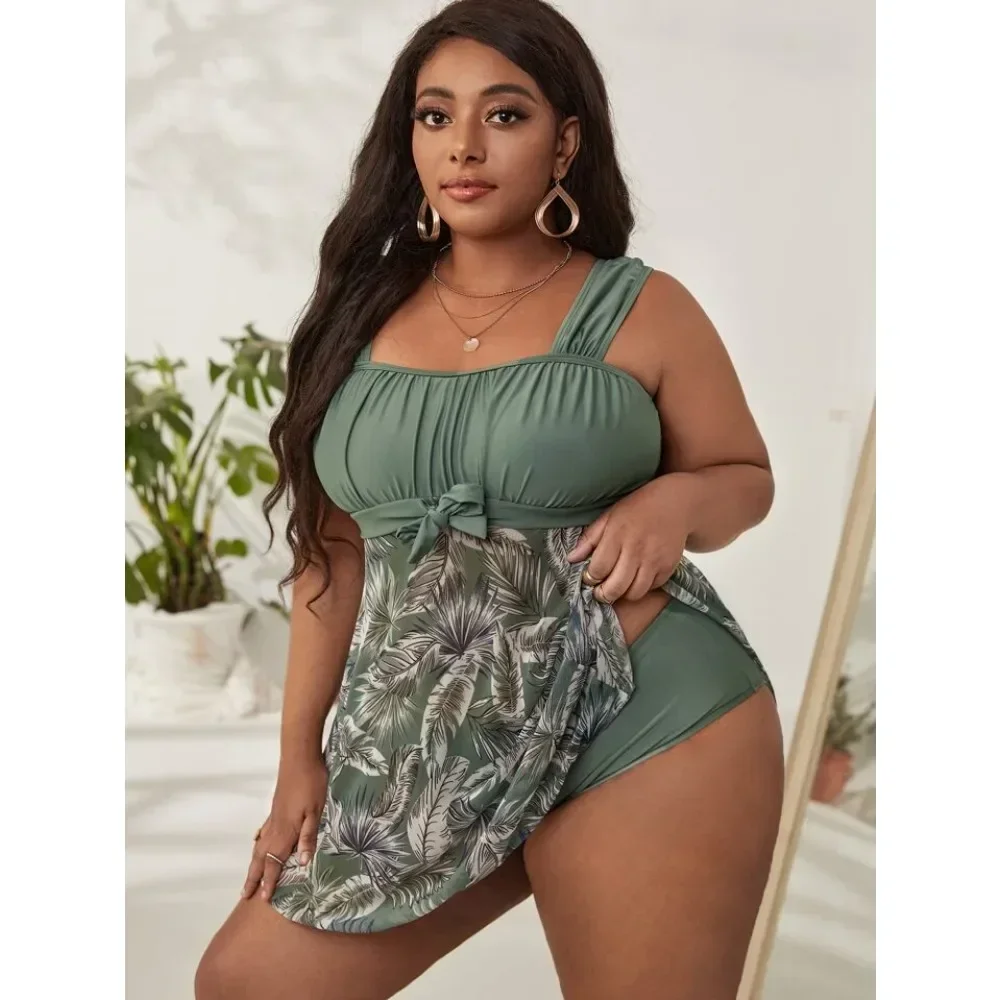 

DAILOU Plus Size Swimwear Women 2024 Swimdress Two-Piece Swimsuit Woman Bikini Beachwear Print High Waist Bathing Suit Monokini