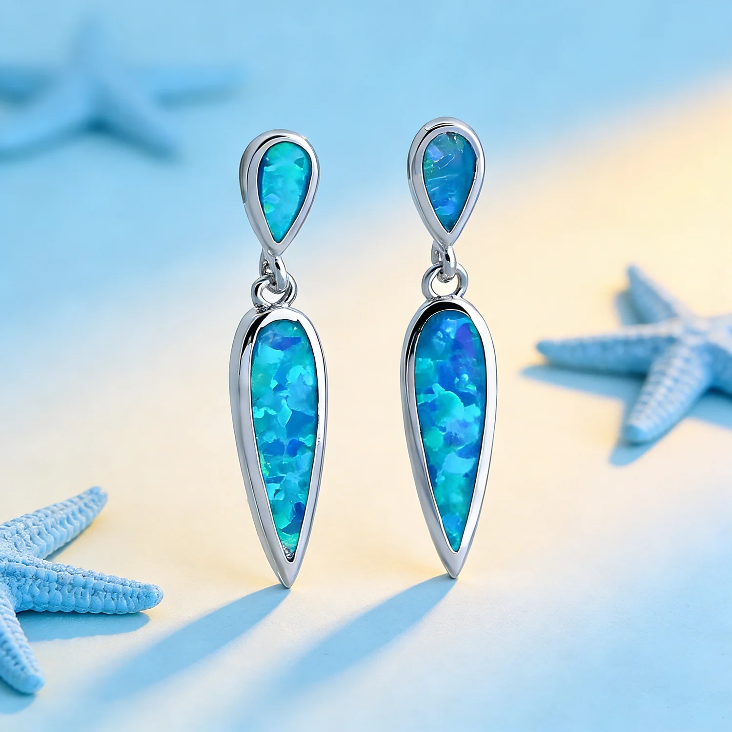 Delicate Water Drops Gentle wind Blue Opal Beautiful Mutil-color Zirconia Earrings Ladies Fashion Jewelry Gift for Girlfriend
