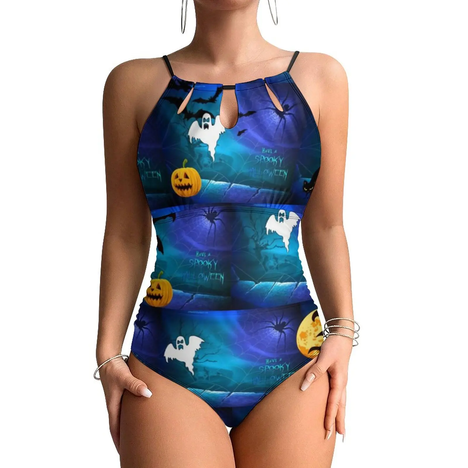 

Bats Running Swimsuit Sexy Spooky Halloween Female Swimwear One Piece Fantasy Swimsuits Holiday Push Up Hollow Out Bathing Suit