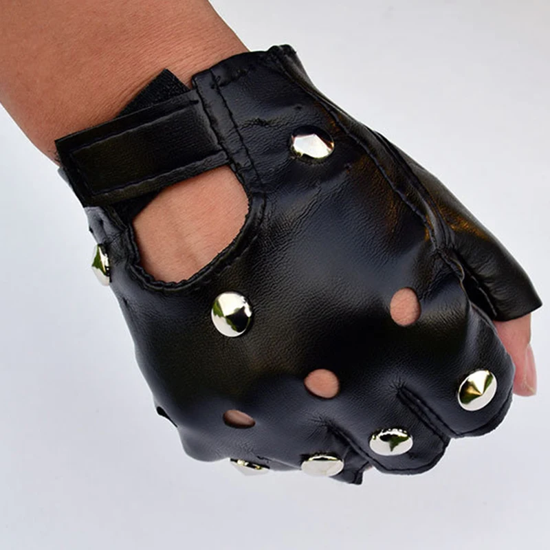 

1 Pair Halloween Black Pu Leather Fingerless Gloves Female Half Finger Driving Women Fashion Punk Gloves Dance Rivets Gloves