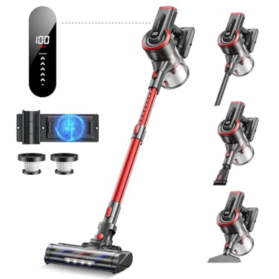 

Cordless Vacuum Cleaner, Powerful Cordless Vacuum Cleaner for Home with LED Touch Screen, Anti-Tangle Floor Brush and LED Light