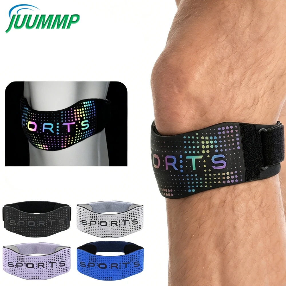 1PCS Adjustable Patella Knee Brace Support, Silicone Patellar Tendon Strap with Reflective Strip for Basketball Running Hiking