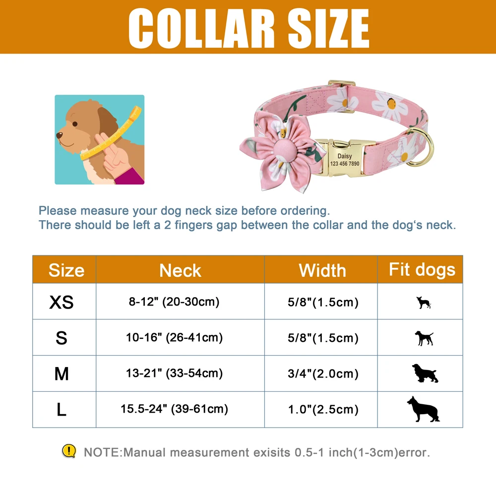 Persoalized Dog Collar Flower Printed Nylon Dog ID Collars Free Engraved Nameplate For Small Medium Large Dogs Chihuahua Pug