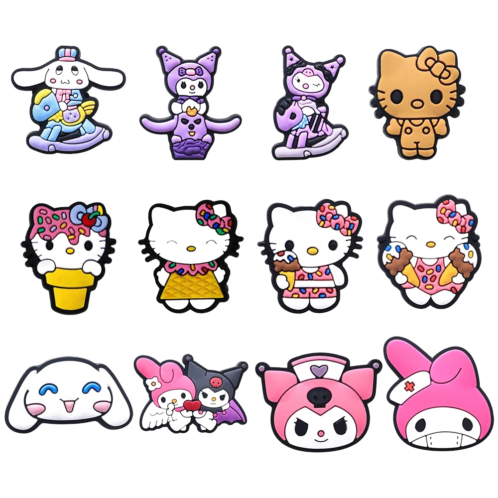 5/12PCS ice cream hello kitty Kuromi Shoe Charm Mix Wholesale PVC Decor bag wristband Buckle Detachable Waterproof To Xmas Gift