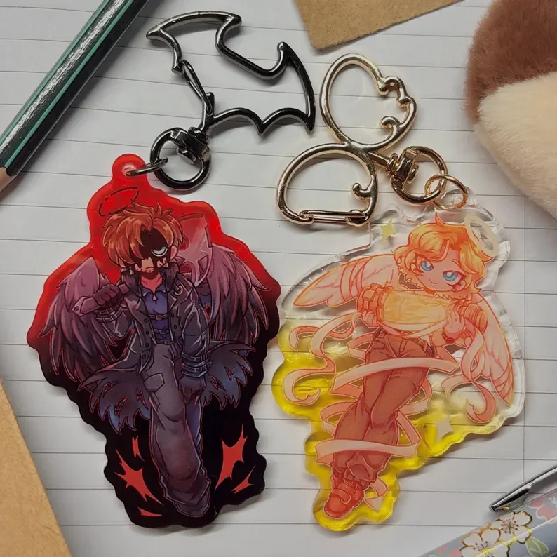 Angel Grace Ashcroft & Leon Kennedy Ripple Acrylic Keychains, Double‑Sided Bag Charm Collectible Fan Pendant Gift