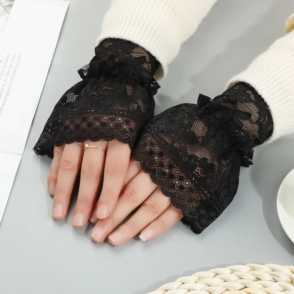 1Pair Sun Protection Sweater Decorative Scar Cover Gloves Fake Sleeve Lace Cuffs Ruffles Elbow Sleeve Detachable Sleeve Cuffs