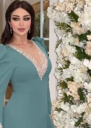 AsaNagi-vestidos de Noche de manga larga para mujer, traje elegante de sirena con cuello redondo, para fiesta de boda, Arabia Saudita, 2023