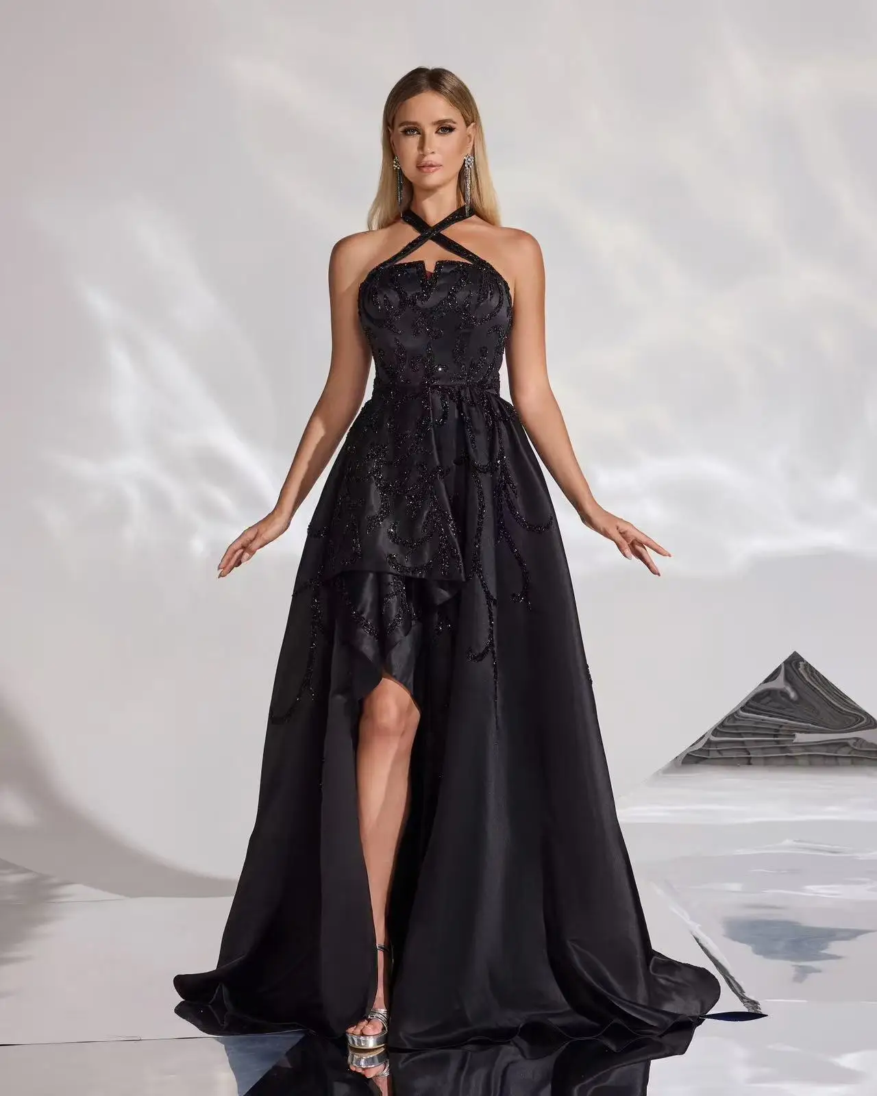 

Shalimar Zhang Black Long Luxury Dress Party dresses For girls gowns diamond Handmade For Women Wedding Party Customized