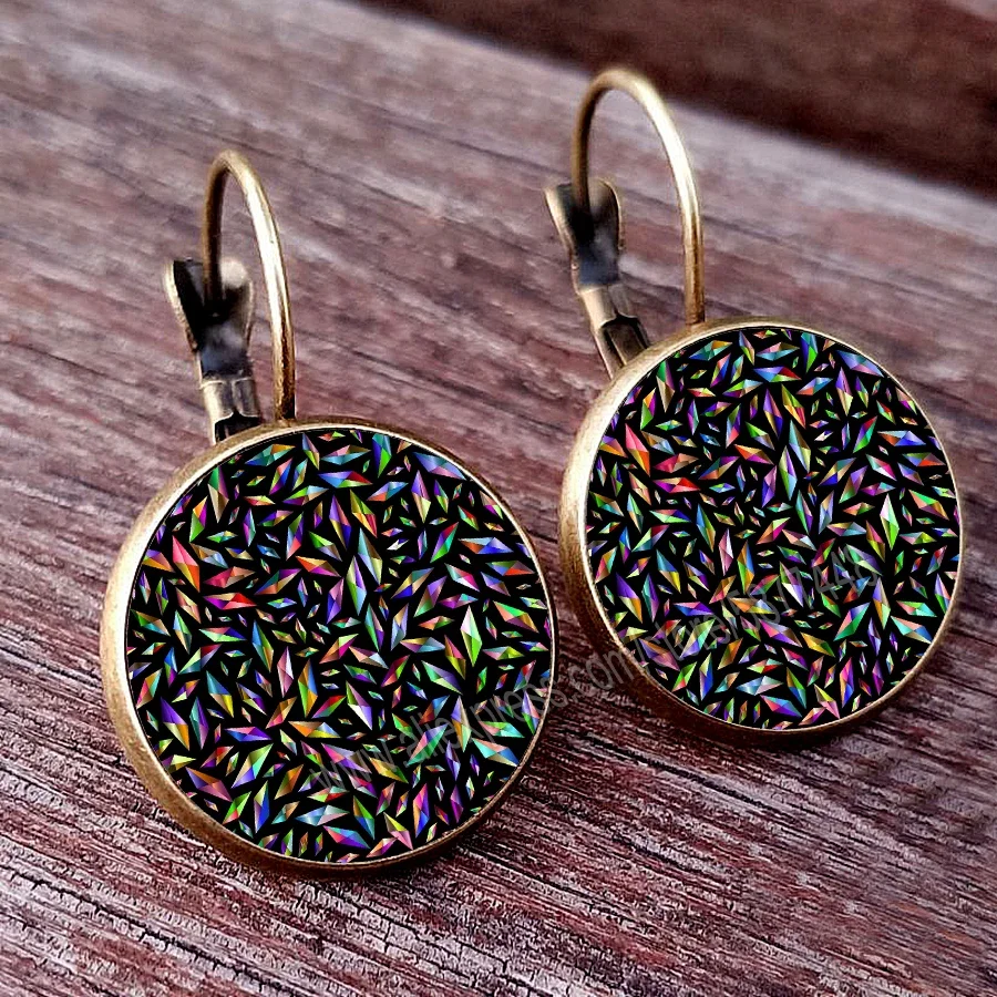 2023 lovely Mosaic Pattern Women's Earrings Abstract Women's Jewelry Glass Cabochon Stud Earring