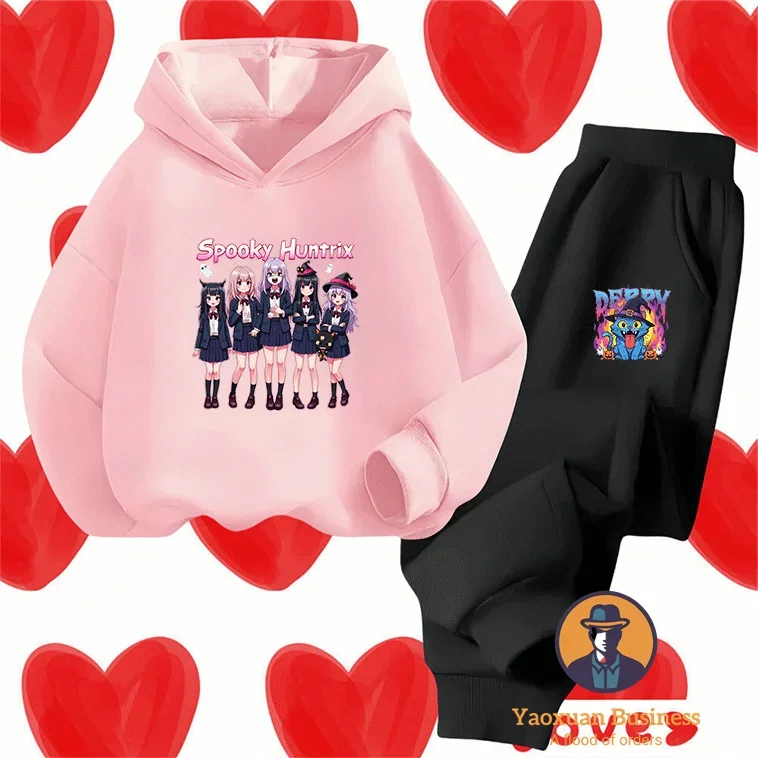 

Cool KPop Demon Hunters Boys Children 2 Piece Hoodie Set Cute Printed Cartoon Warm Windproof Autumn Winter