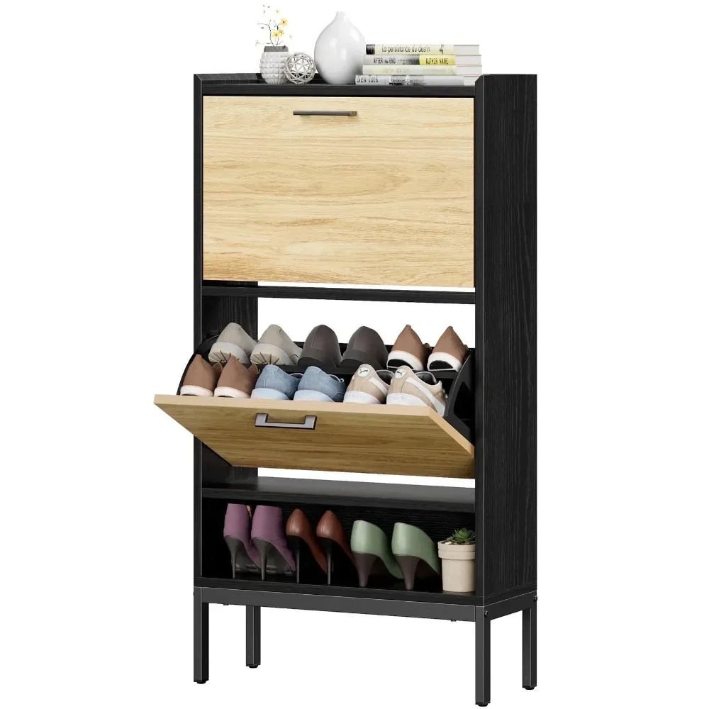 

Shoe Cabinet, Shoe Cabinet with 2 Flip Drawers, Shoe Storage Organizer for Entryway, Hallway, Bedroom, Living Room, Black