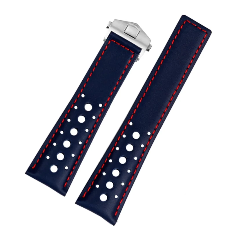 Pulseira de couro respirável 22mm para tag heuer monaco carrera cbl2115 pulseira de relógio de couro masculino fivela dobrável pulseira