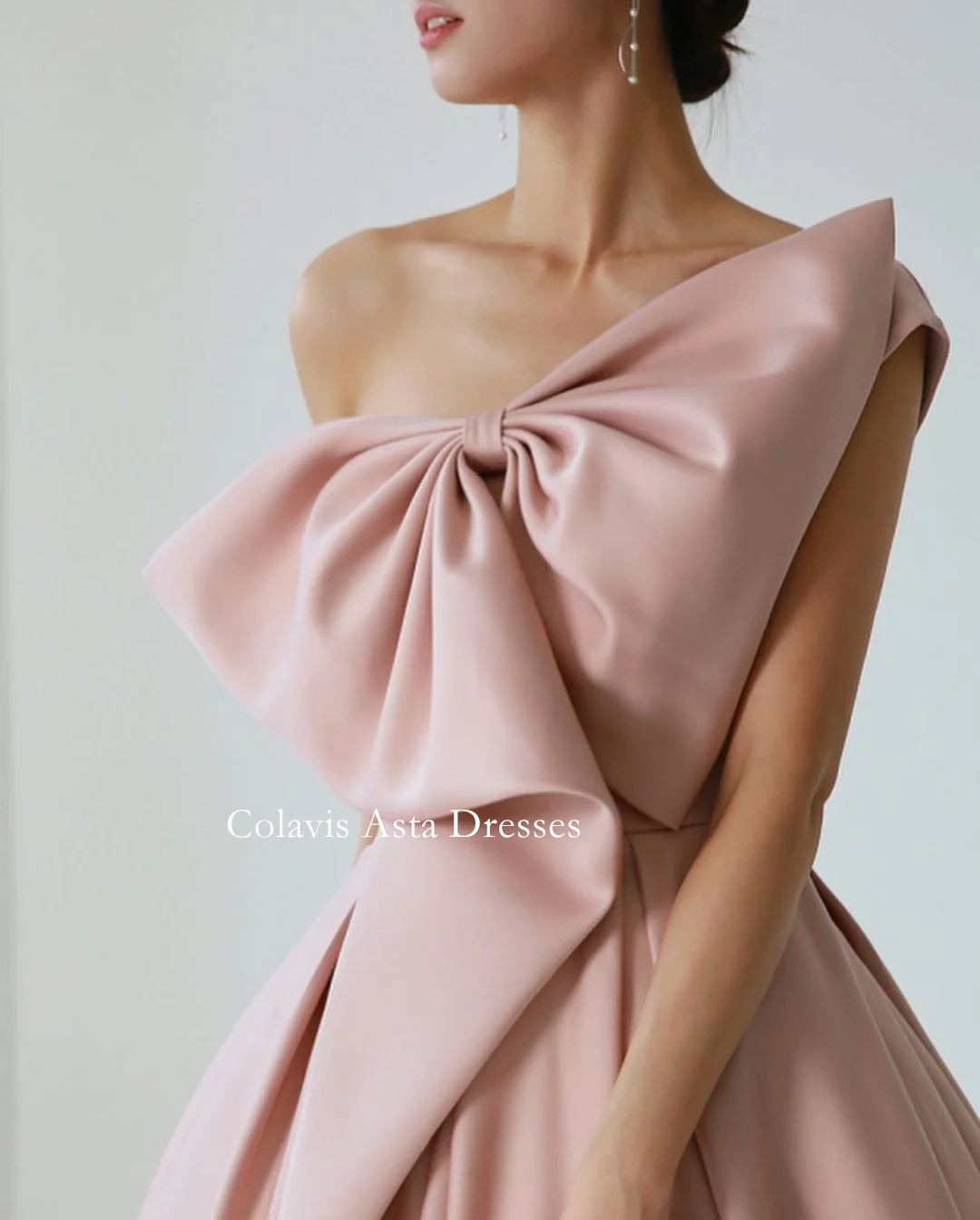 Colavis Asta Korea Strapless Elegant Simple Evening Dresses with Bow 웨딩드레스  Pink Satin Custom Made Mermaid Prom Gowns Plus Size