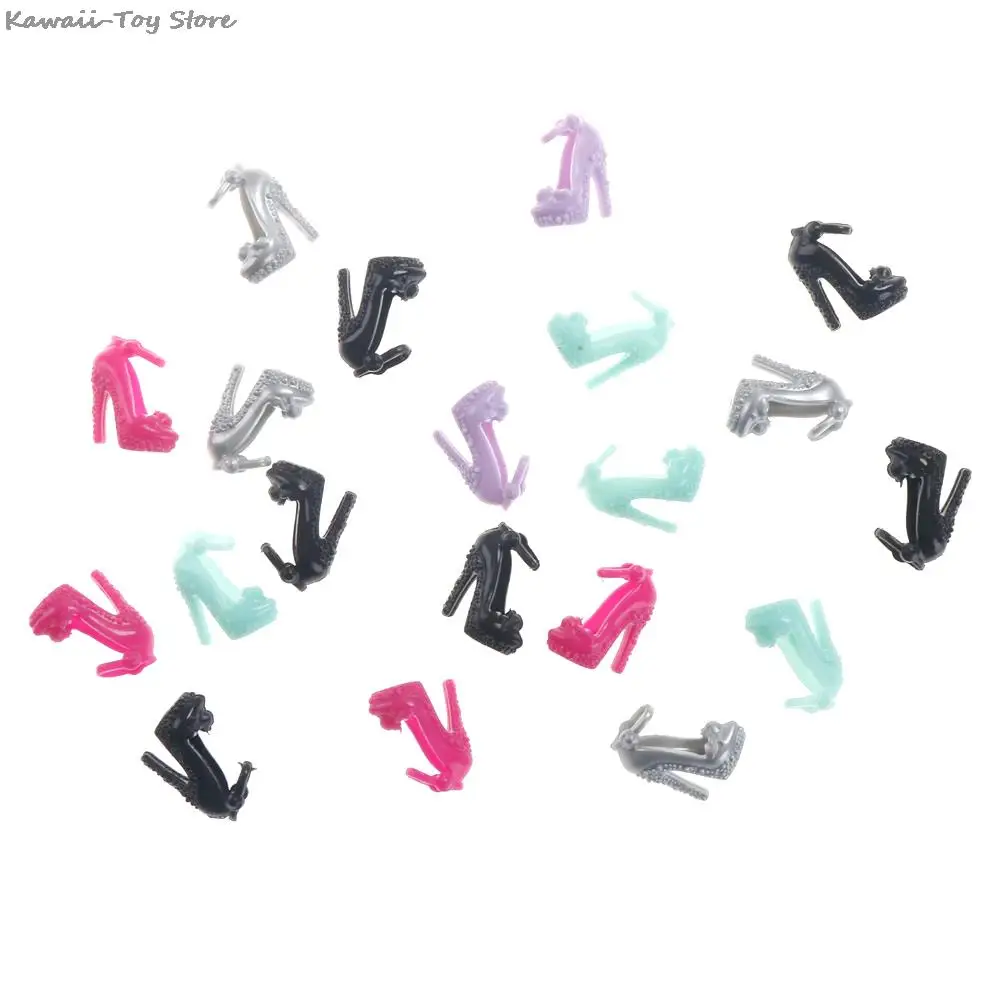 Random 10 Pairs Fashion Colorful Sandals Copy Crystal High Heels Shoes For Barbie Doll Girls Gift Accessories Clothes Dress Prop