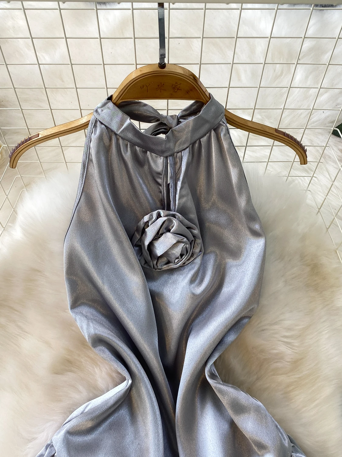 Ele kralen satijn ort Dr met Ne hangend ontwerp en uitlopende rok voor dames zomer afslankende hoge taille Sle