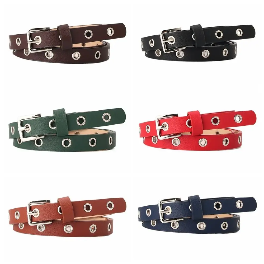 

Vintage Grommet Eyelet Punk PU Belt For Women Holes Hollow Leather Waist Belt With Alloy Pin Buckle Female Thin Waistbelts