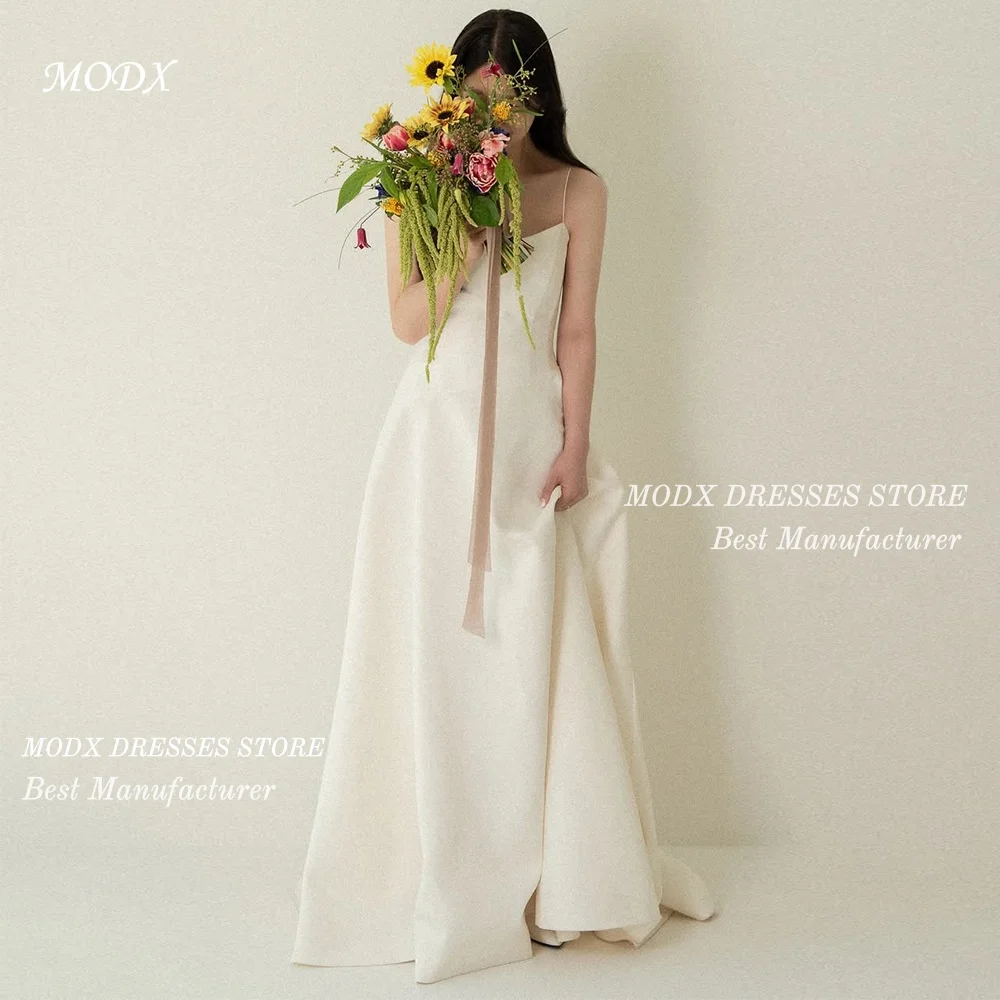

MODX Elegant Ivory Satin Wedding Dress Spaghetti Straps A Line Floor Length Bridal Gowns Garden Vestido De Novia Civil 2026