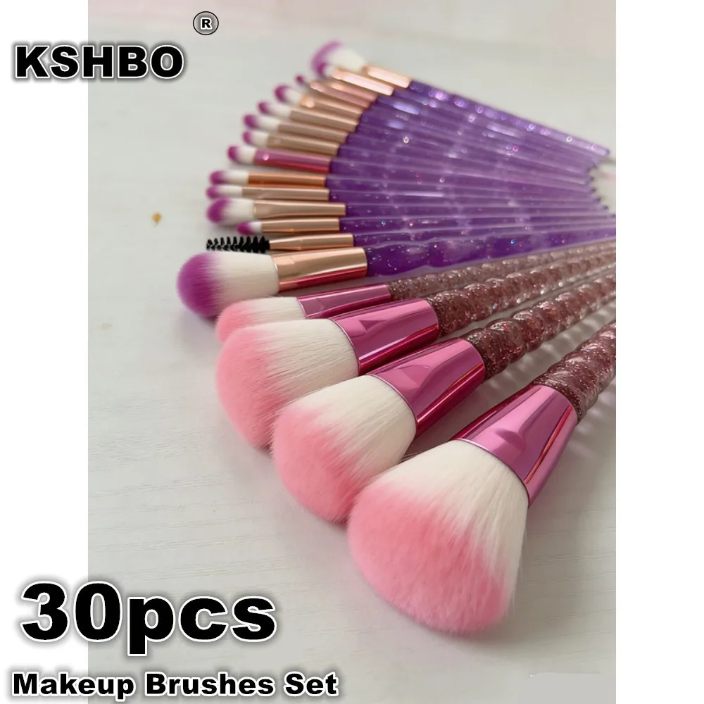 

Набор из 30 кистей для макияжа с ручками из хрустальных страз для растушевки тональной основы, пудры, теней для век и бровей - Инструменты для макияжа