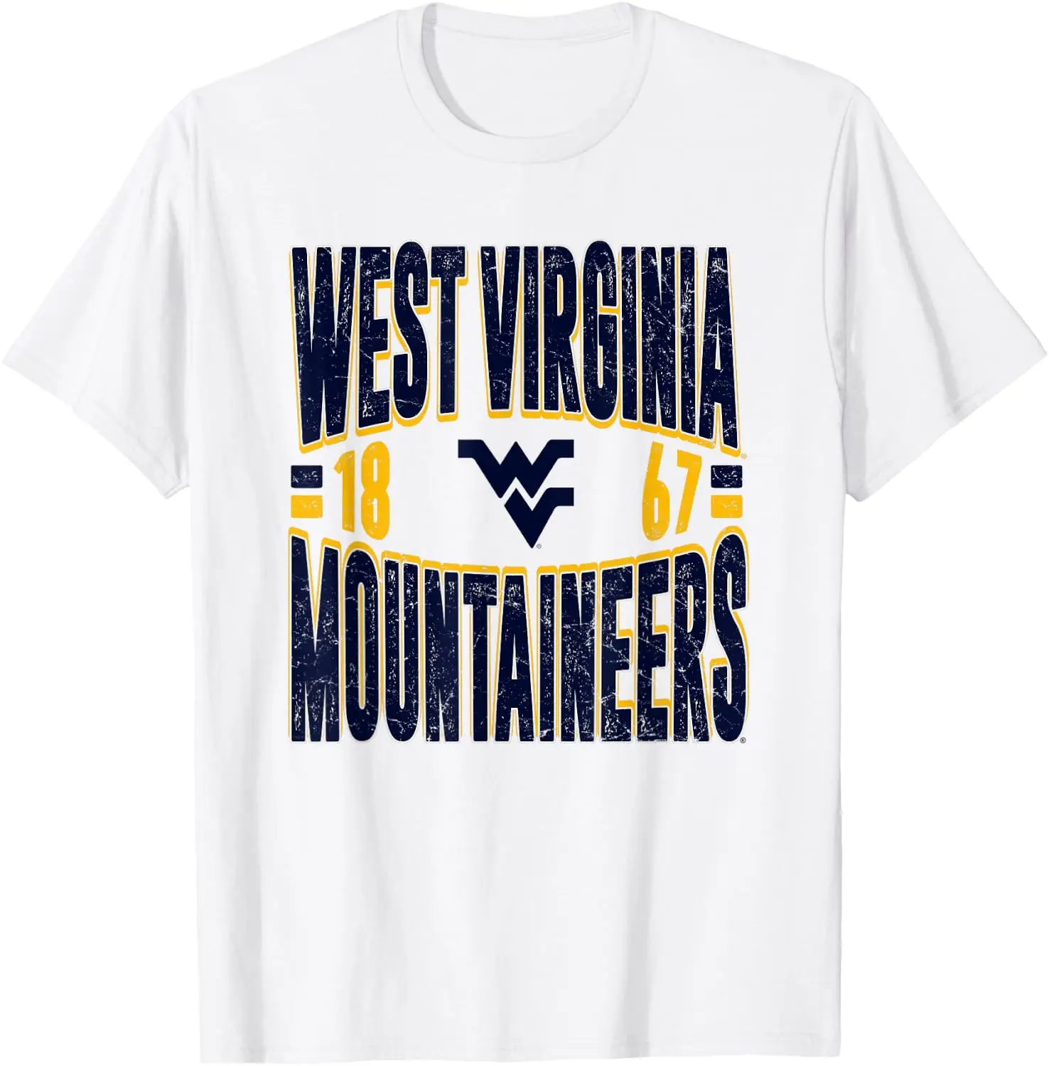 West Virginia Mountaineers Vintage 90'S Retro White T-Shirt Men Vintage Graphic T‑Shirt, Casual Crew Neck Short Sleeve Retro Art Print Tee, Classic Distressed Style Printed Top