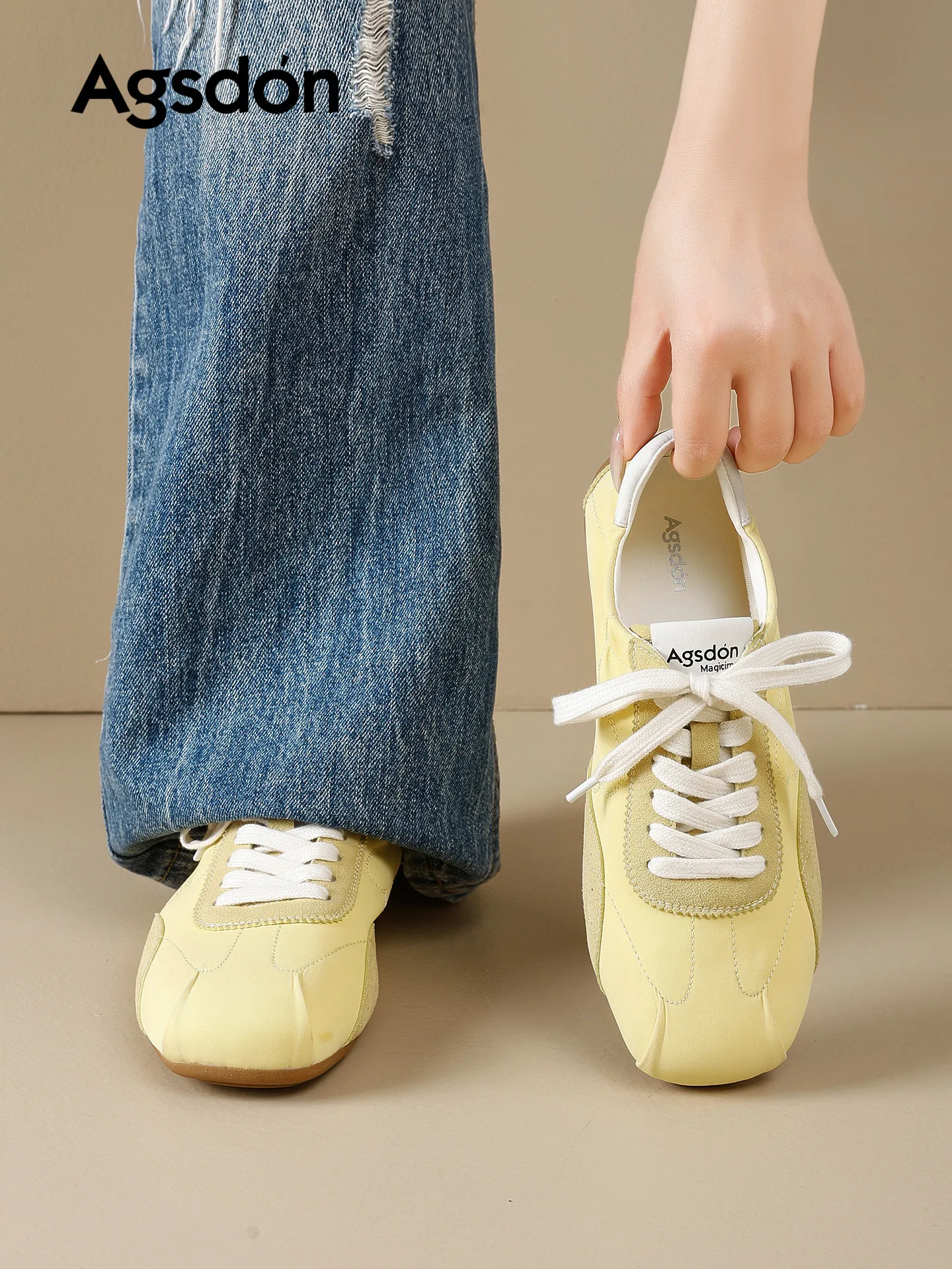 

Ballet Style Women's Deqin Shoes Canvas Breathable Sports Flat Shoes Yellow Agan Casual Low Top Sneakers round Toe Flat Heel