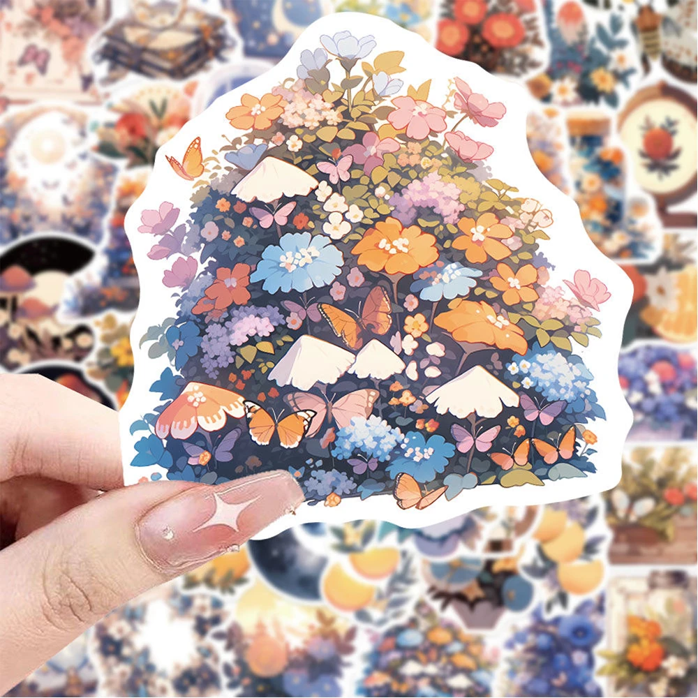10/30/50 قطعة الرجعية غامضة القمر زهرة ملصقات الشارات الجمالية ل لوح التزلج الهاتف المحمول حقيبة DIY بها بنفسك الكرتون ملصق حزمة