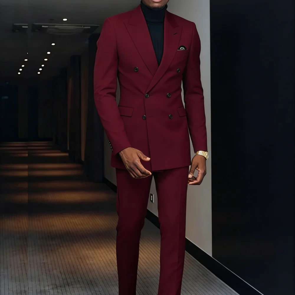 Men's Luxury White Tuxedo 2 pieces Double Breasted Blazer Suit Elegant Wedding Party Attire Matching Pants for Formal Occasions