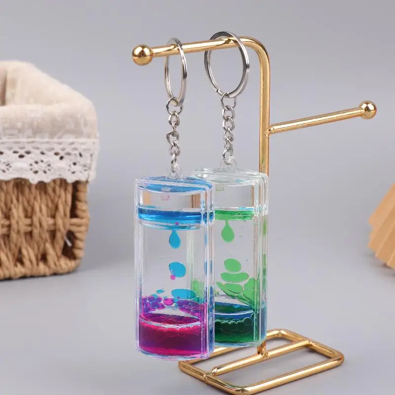 Dynamic Liquid Motion Bubbler Keychain Colorful Hourglass Timer Keyring Bag Charm Pendant Decor Gift