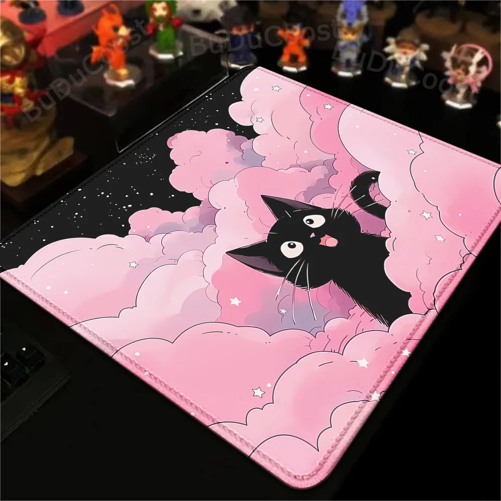 18x22cm Small Rug Black Cat Clouds Fast Delivery Keyboardpad Lock Edge Deskpad kawaii Pink Purple Office Desktop Protection Mats