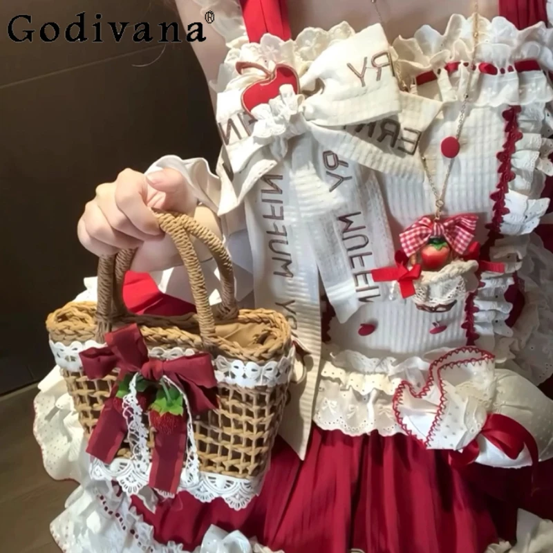 الحلو لطيف الأحمر والأبيض لوليتا فستان المرأة لوليتا خمر دمية الزفاف فستان الأميرة الفتيات لوليتا فستان حفلة عيد ميلاد